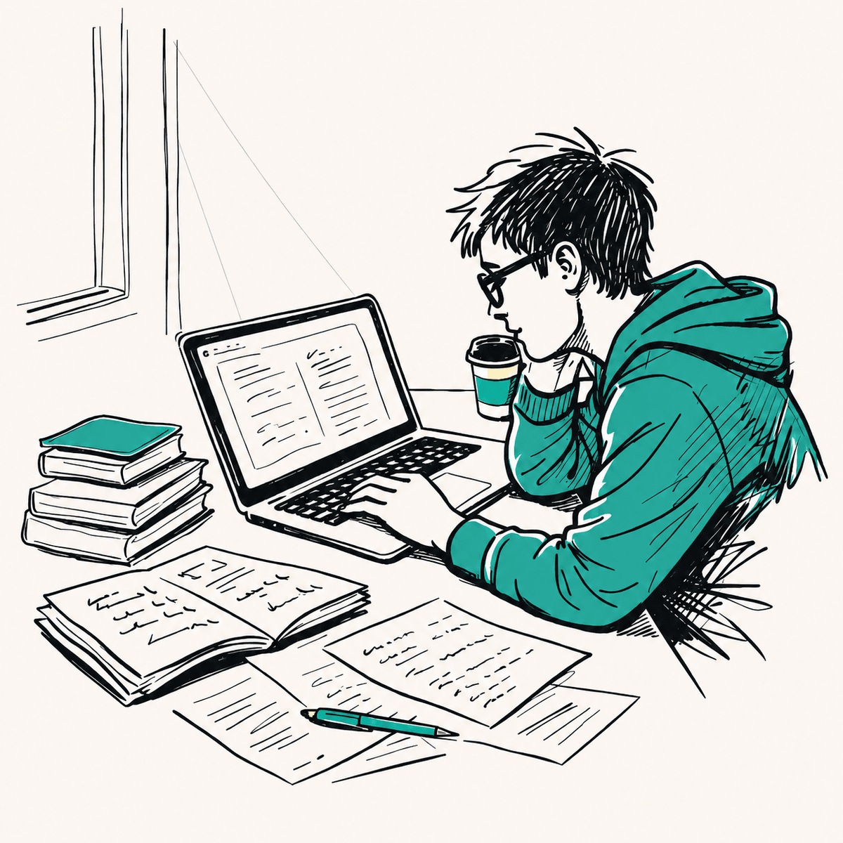 专注学习的学生